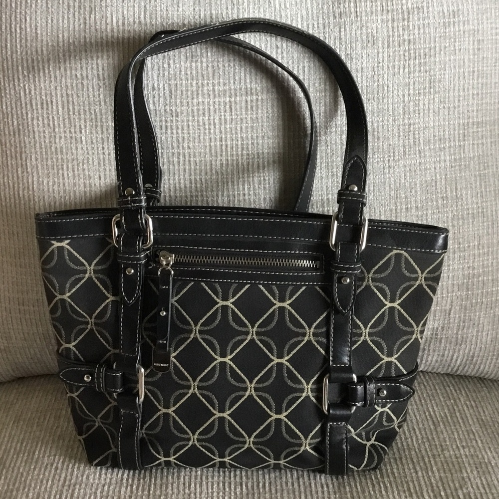 Stylish Nine West Dark Brown Patterned Tote Purse